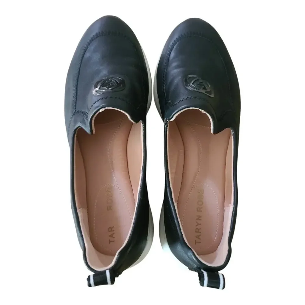 Taryn Rose Black Leather Baylor Slip On Loafers Shoes Women's 5 1/2 B